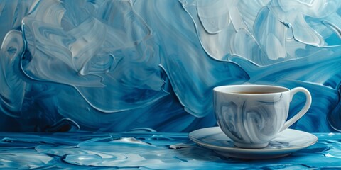 Wall Mural - The background is completely mix Blue and Silver with no texture and the Cup is in the right hand side