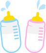 Baby bottles. Milk bottles for babies and toddlers, baby girls and boys. Vector illustration