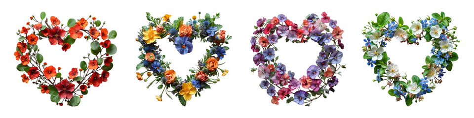 Wall Mural - decoration collection natural love shape frame with floral pattern isolated on transparent backgroun
