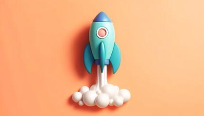 Wall Mural - A minimalist of a single rocket taking off with stylized with a pastel color scheme similar to the one provided