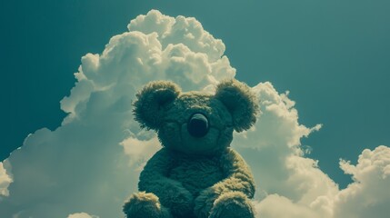 Wall Mural -   A  bear in a cloud-filled sky Blue backdrop of tranquil clouds White, fluffy masses surrounding the bear