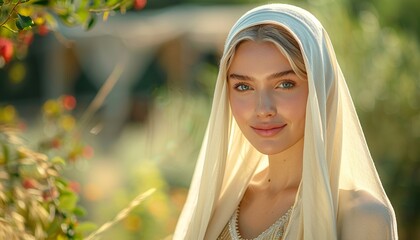 Wall Mural - A young Muslim woman on the Eid al-Adha holiday 