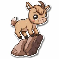 Wall Mural -   A sticker of a small goat atop a rock, sporting a surprised expression