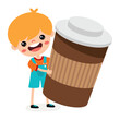 Cute Cartoon Kid Drinking Coffee