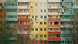 Colorful post-Soviet apartment building facade in urban area