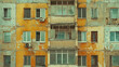Colorful yet fading facade of a post-Soviet apartment building