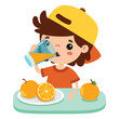 Cartoon Kid Drinking Orange Juice