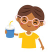 Cute Cartoon Kid Drinking Soda
