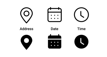 Leinwandbilder - Address location icon. Stopwatch timer icon. Date Calendar icon - Web icons set