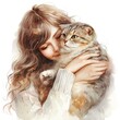 Mother mommy and her baby cat watercolor clip art for mother's day