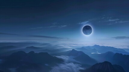 Wall Mural - a large moon is in the sky above a mountain range