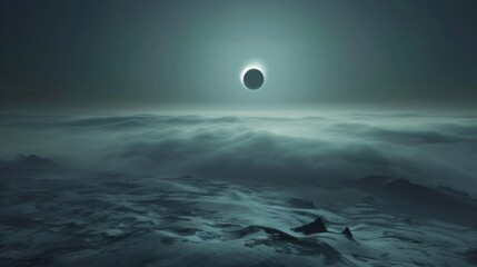 Wall Mural - a large, dark, and ominous moon is in the sky above a snowy landscape
