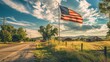 A poignant image of the American flag at a small town's welcome sign, capturing the essence of small-town America and its patriotic spirit, isolated background