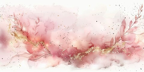 Poster - Elegant blush and ivory watercolor arrangement with subtle gold flecks. Generative AI.