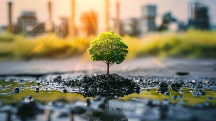 Wall Mural - A small tree is growing in a pond