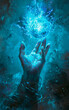 Fantastic illustration of a hand levitating a ball of blue light