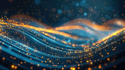 Leinwandbilder - Light blue and yellow cyber beat line on the dark background. Generative AI.