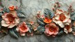Ornate Magnolia Relief on Textured Marble Wall Art