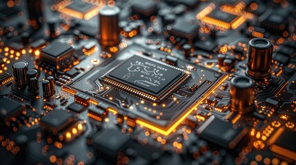Poster - 3D IC manufacturing technology, dark background tech-gloss. Generative AI.