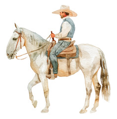 Watercolor cowboy on horse 