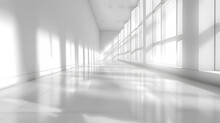 A Grey Monochrome Hallway With Parallel Windows, Flooring, And Glass Symmetry