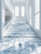 Luxury white marble stairway in modern building interior.