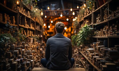 Wall Mural - Man Sitting Surrounded by Numerous Books