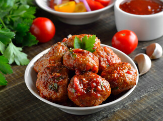 Canvas Print - Fried meatballs in white bowl