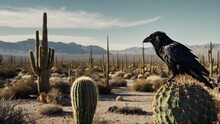 Crow Sitting On A Cactus