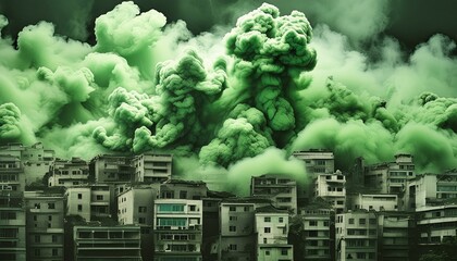 Wall Mural - ai generative of buildings surrounded by thick green smoke