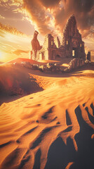 Wall Mural - Abandoned ruins in the desert at sunset