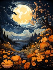 Wall Mural - halloween background with pumpkin