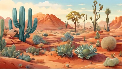 Wall Mural - desert themed background with plants and animals, suitable for the background for international biodiversity day