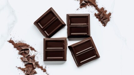 Assorted Dark Chocolate Pieces Close-Up isolated in white background