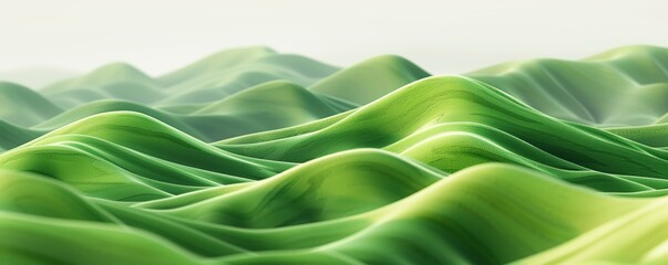 Wall Mural - 3D rendering of green grassy hills with wavy lines, abstract nature background in the style of abstract nature