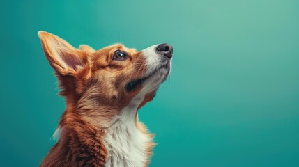 Wall Mural - Brown and white dog looking up