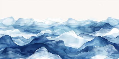 Wall Mural - Watercolor waves background with blue and white colors, hand drawn, high resolution, professional quality