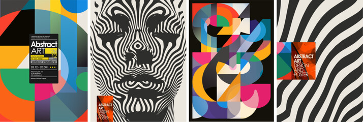 abstract art. vector illustration of modern geometric shapes with gradients, lines, flowing stripes,