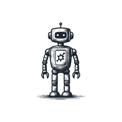 Canvas Print - The robot. Black white vector logo illustration.	