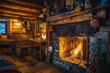 The radiant glow of a hearth in a rustic cabin