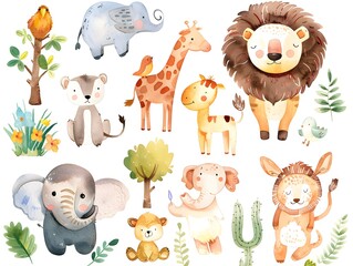  Whimsical Collection of Watercolor Animals from the Forest Designed for Children's Books