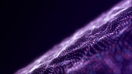 Wall Mural - futuristic technology wave. digital cyberspace. abstract wave with moving particles on a purple back