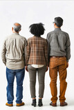 Fototapeta Dinusie - Three people standing next to each other, one of them wearing a plaid shirt. Concept of unity and togetherness among the group