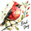 Vibrant watercolor illustration of a cardinal bird among spring blossoms, symbolizing beauty and nature