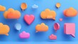 Speech bubbles, clouds, hearts, round and oval shaped blank message boxes, communication balloons. Dialogue element, Illustrations.