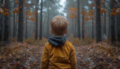 Poster - boy enjoying the outdoors in the forest 