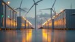 © Anastasiia - Background of wind turbines and solar panels with modern battery energy storage. Concept Sustainable Energy, Green Technology, Renewable Resources, Eco-Friendly Solutions, Alternative Power Sources