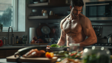 Veggie Vitality: Muscular Man's Cooking Odyssey to Fuel Muscle Bulking