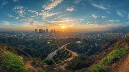Wall Mural - Los Angeles USA sprawling cityscape with Hollywood sign