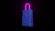 Glittering blue shopping bag with neon pink handles